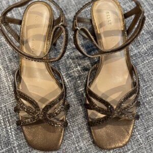 Kelly and Katie Bronze Shimmer Sand Fabric Strappy Heels